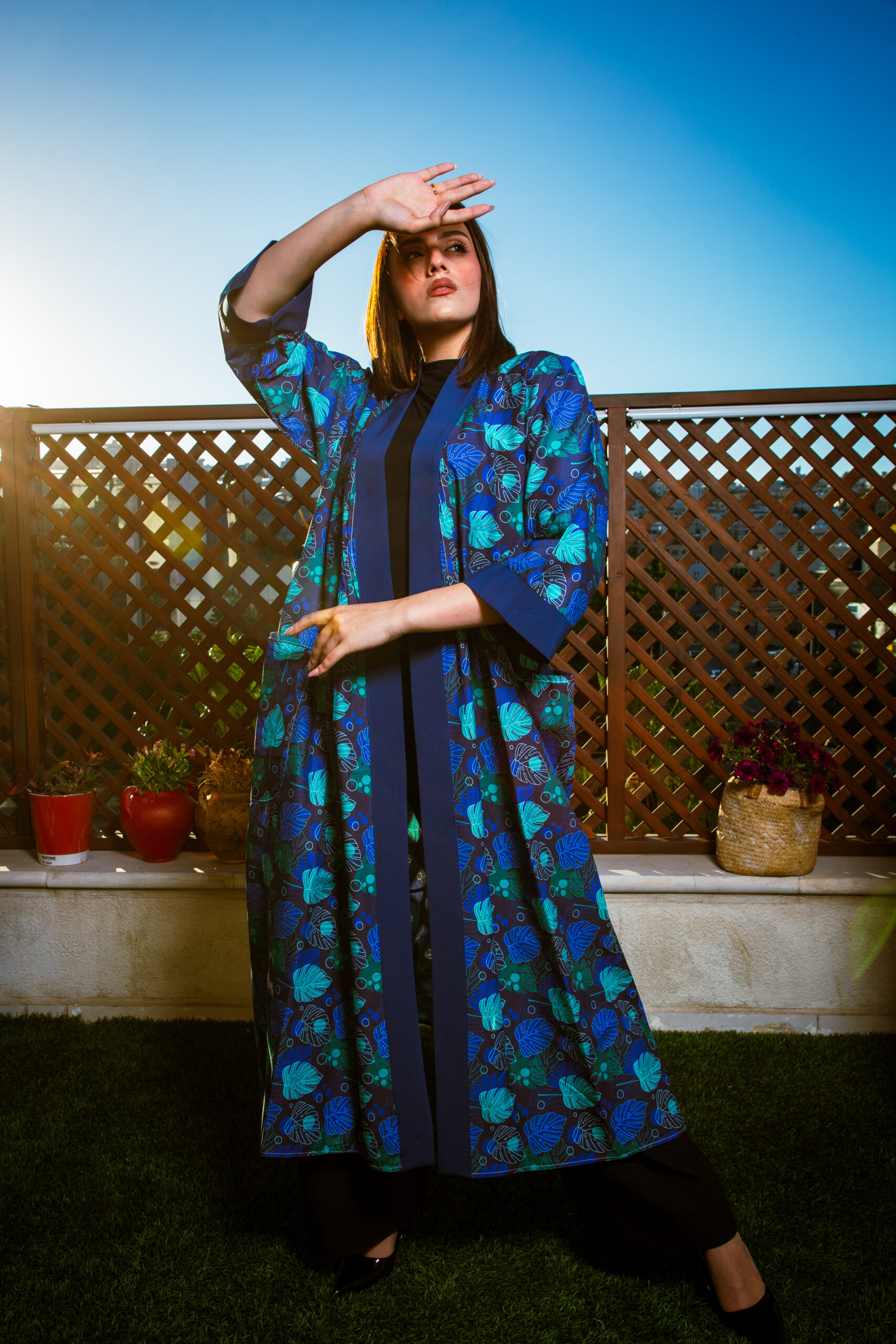 Printed Cotton Open Abaya with 3-Way Belt - Image 2