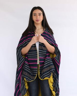 Reversible Mustard Satin & Embellished Black Short Cape Jacket