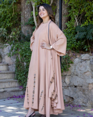 Coffee-Painted Linen Long Dress