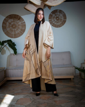 Coffee-Painted Linen Long Jacket