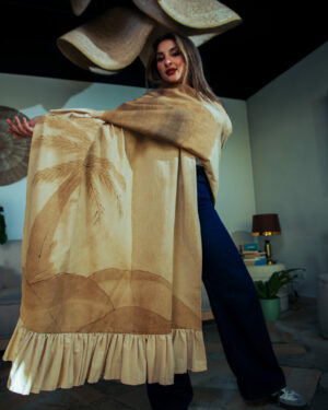 Coffee-Painted Linen Long Shawl