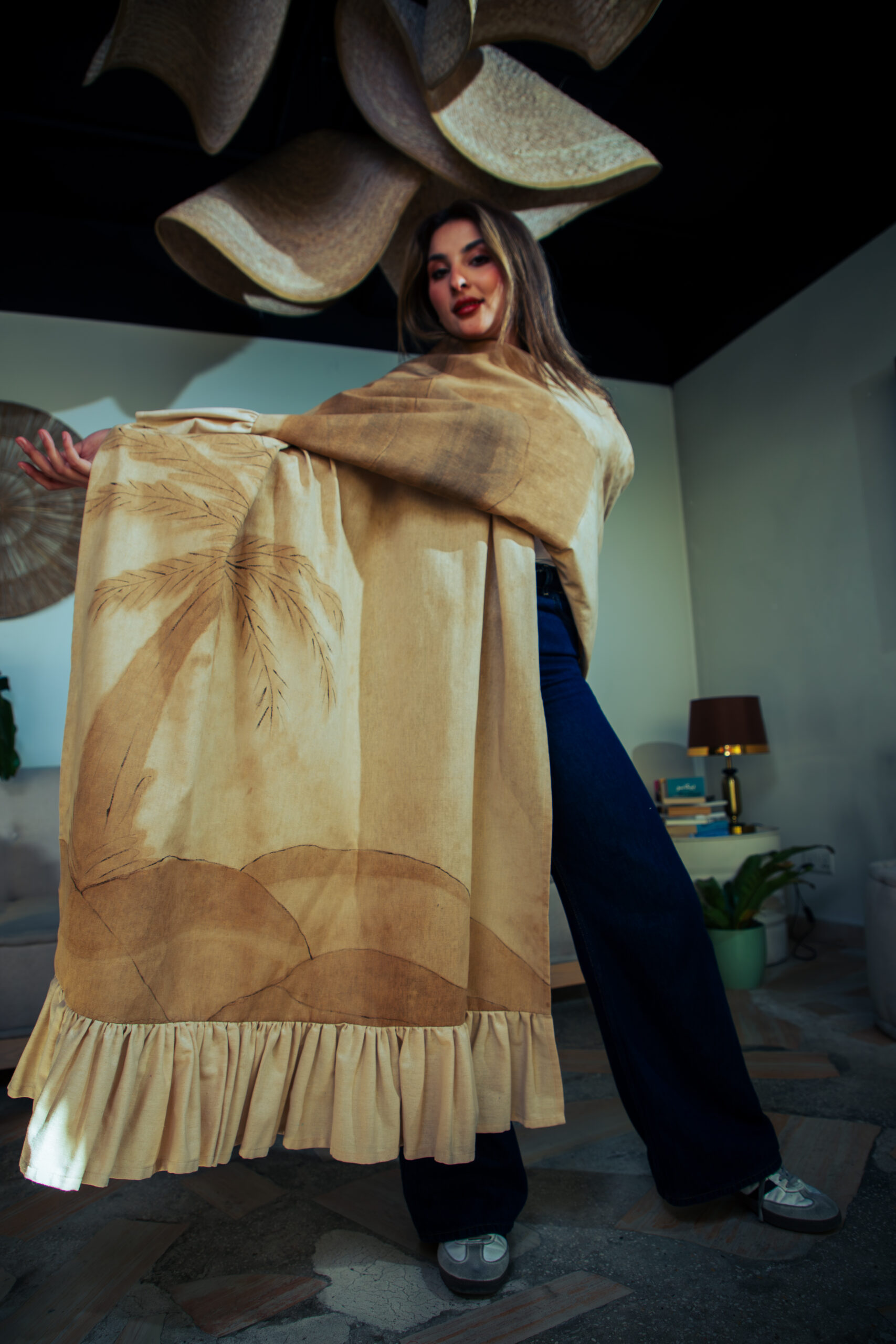 Coffee-Painted Linen Long Shawl