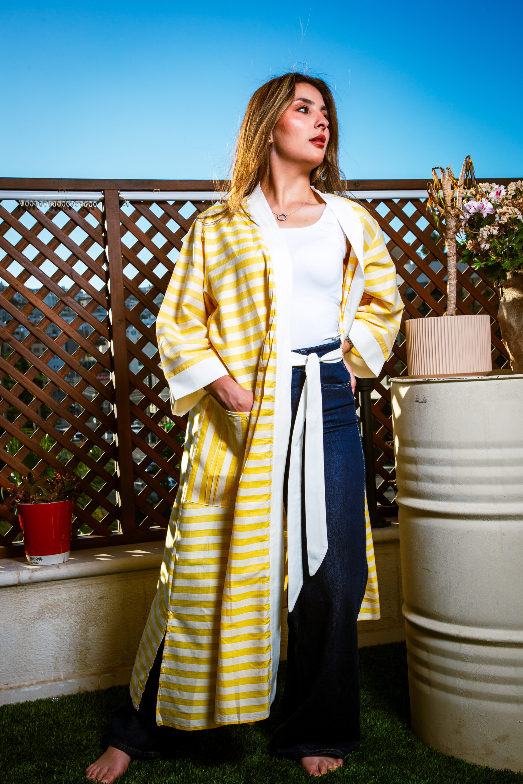 Printed Cotton Open Abaya with 3-Way Belt - Image 5